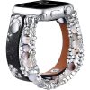 Curea Apple Watch piele cu mărgele - negru-floral /44/45/46 și 49 mm