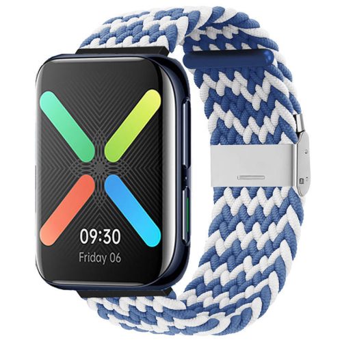 MYBANDZ Curea de ceas împletită reglabilă textil /albastru - alb/ 20mm