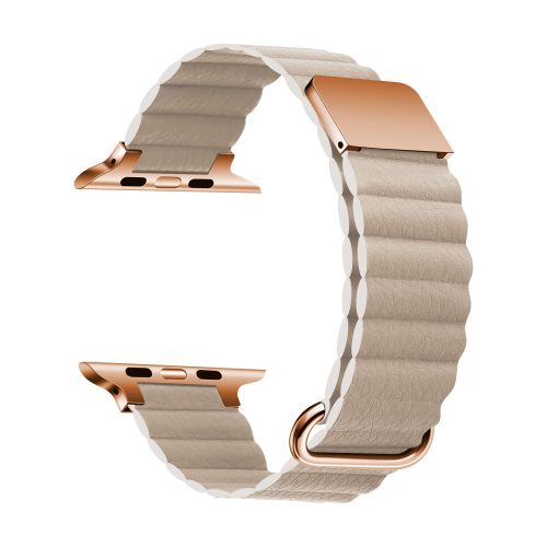 Curea Apple Watch magnetică din piele cu cataramă metalică /bej/ 40/41/42 mm