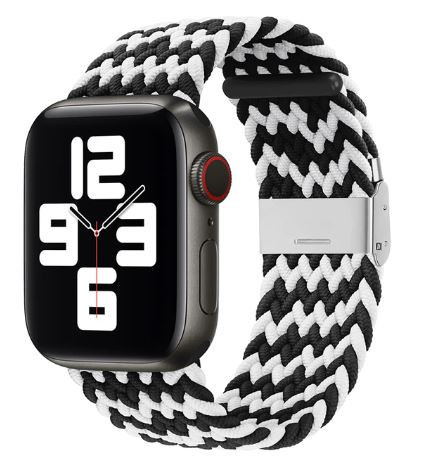 Curea de ceas reglabilă Apple Watch împletită / alb - negru/ 44/45/46/49 mm
