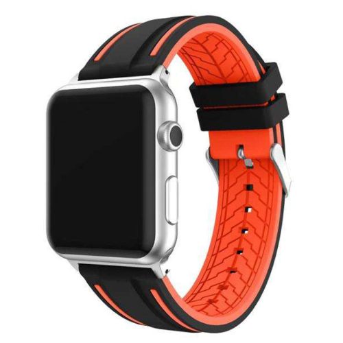 Curea Apple Watch din silicon cu cataramă /negru - portocaliu/ 40/41/42 mm