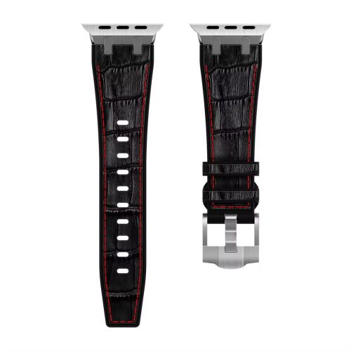 Curea Apple Watch Element din silicon cu efect de piele-negru (cusături roșii) 44/45/46 și 49 mm