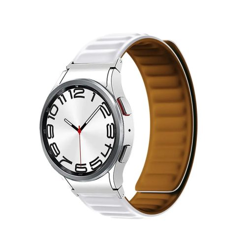 MYBANDZ Curea de ceas magnetică din silicon cu două piese Galaxy Watch 4-5-6-7/alb (prindere argintiu)/ 20mm