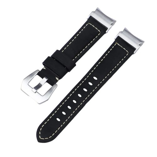 MYBANDZ Curea elegantă din piele Galaxy Watch 4-5-6-7/negru (cataramă argintie)/ 20mm