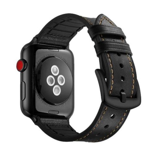 Curea Apple Watch din piele cu exterior din silicon / negru/ 40/41/42 mm
